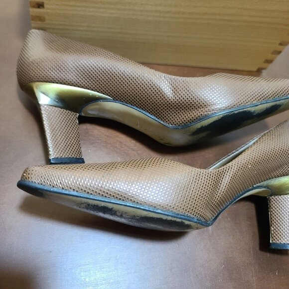 EXCELLENT USED SHOES PROXY ITALIAN LEATHER COPPER GOLD MESH TEXTURED HEELPUMPS 8 - Picture 13 of 14